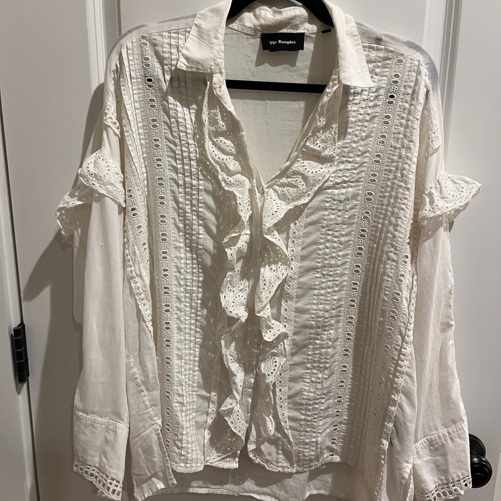 The Kooples Oversized White Ruffle Blouse